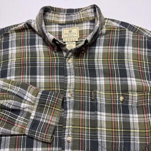 Beretta Shirt Mens XXL Green Gray Plaid Flannel Button‎ Down Long Sleeve Pocket